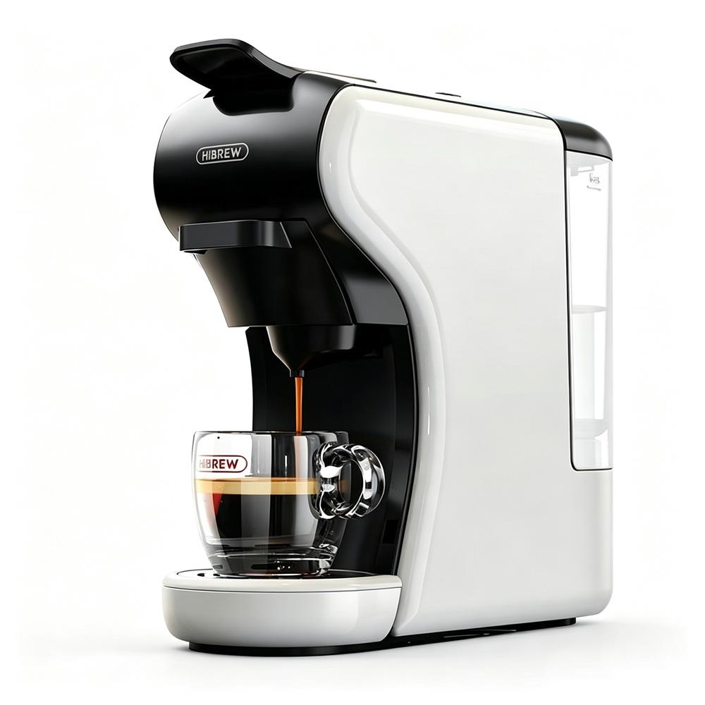 Многофункциональная кофемашина HiBREW H1A 4 в 1, высокое давление экстракции 19 бар, мощность 1450 Вт, прозрачный, съемный, пищевой, не содержащий BPA резервуар для воды.