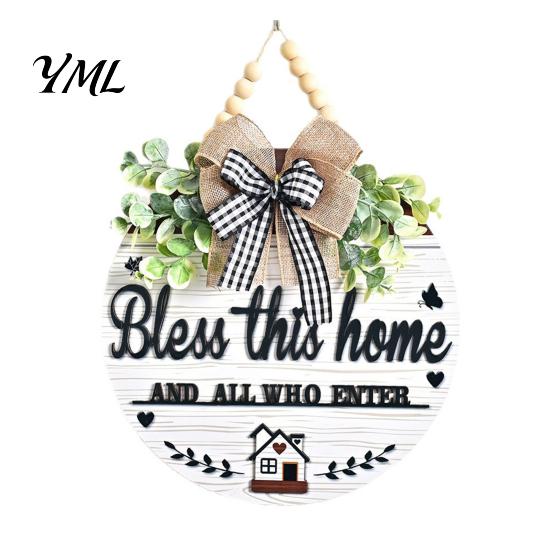 Decorative Signs for Living Room Welcome Sign Front Door Porch, Round Wooden Hanging Wreath Alternatives Plaque, Rustic Farmhouse Hanger, Thoughtful
