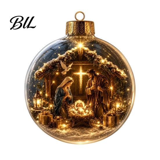 Glowing Xmas Party Hanging Decor Christmas Decorative Ball, Lighted Ornament with Festive Scene, LED Modern Tree Lights String, Warm Glow, Home