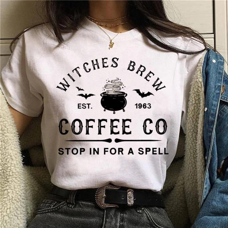Tshirts Short Sleeve Harajuku Graphic Top Shirts Street Costume Women Cartoon Witch Magic Tshirt Halloween Print