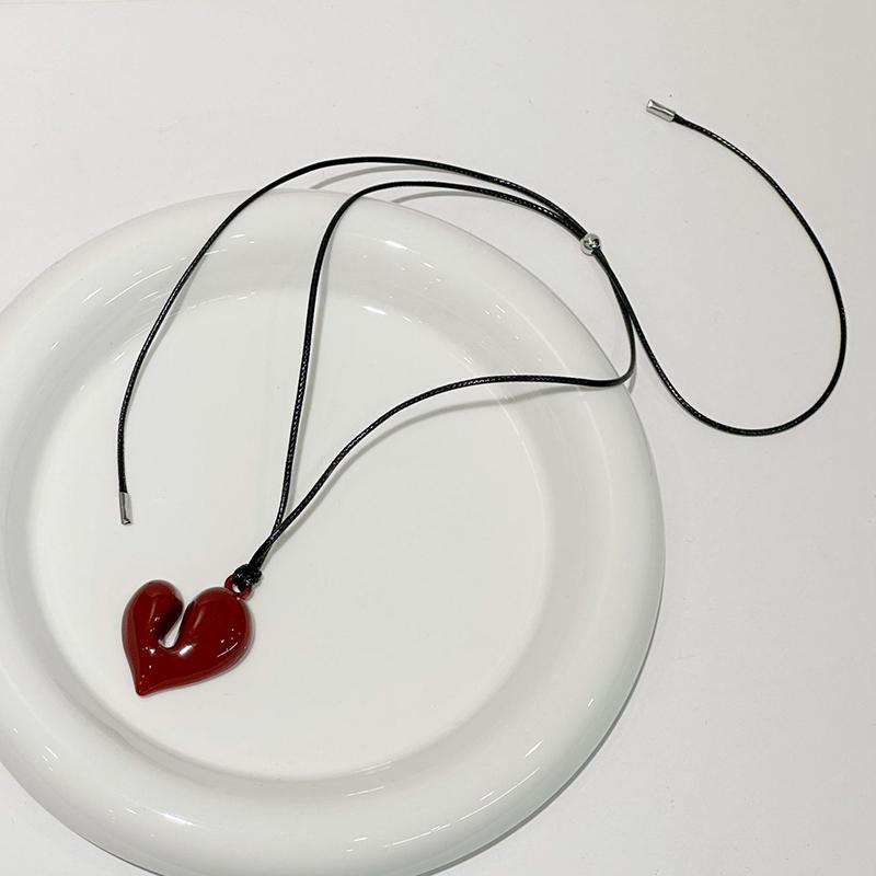 Irregular Heart Pendant Necklace For Women Girls Sweet Adjustable Pull-Out Sweater Chain Jewelry Accessories Gifts