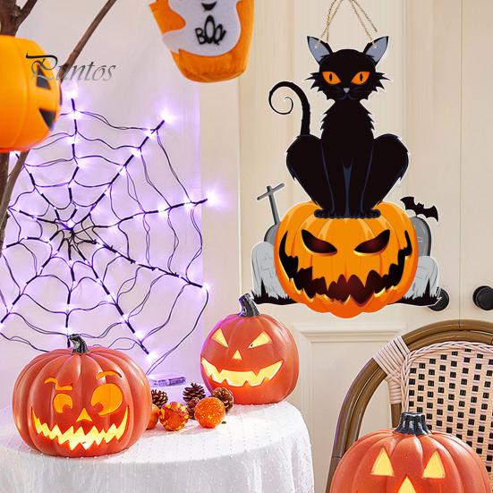 Счастливый Хэллоуин Дверной Знак Жуткая Тыква Призрак Летучая Мышь Скелет Крытый Открытый Передняя Дверь Настенное Украшение Добро пожаловать Дверная Табличка Домашние Праздничные Атрибуты