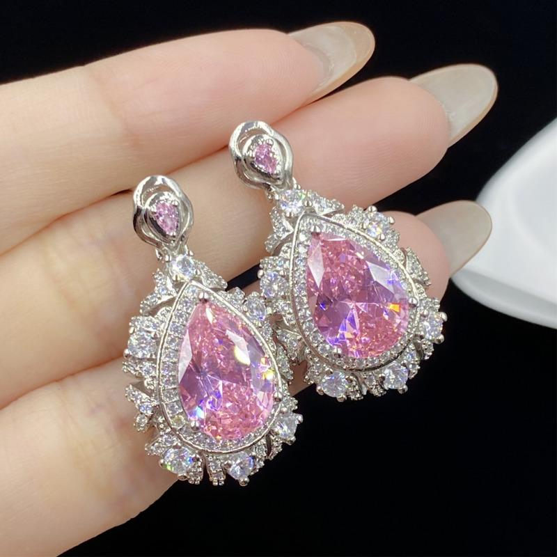 BELLA BOX Серьги-подвески с открытой петлей из розового циркония с ажурным дном и каплевидной формой для женщин