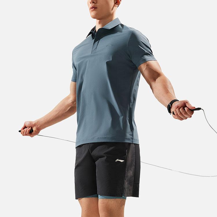 Li Ning Fitness Series однотонная удобная универсальная дышащая повседневная спортивная рубашка-поло для мужчин Luo-Dai-Qing APLU003-9
