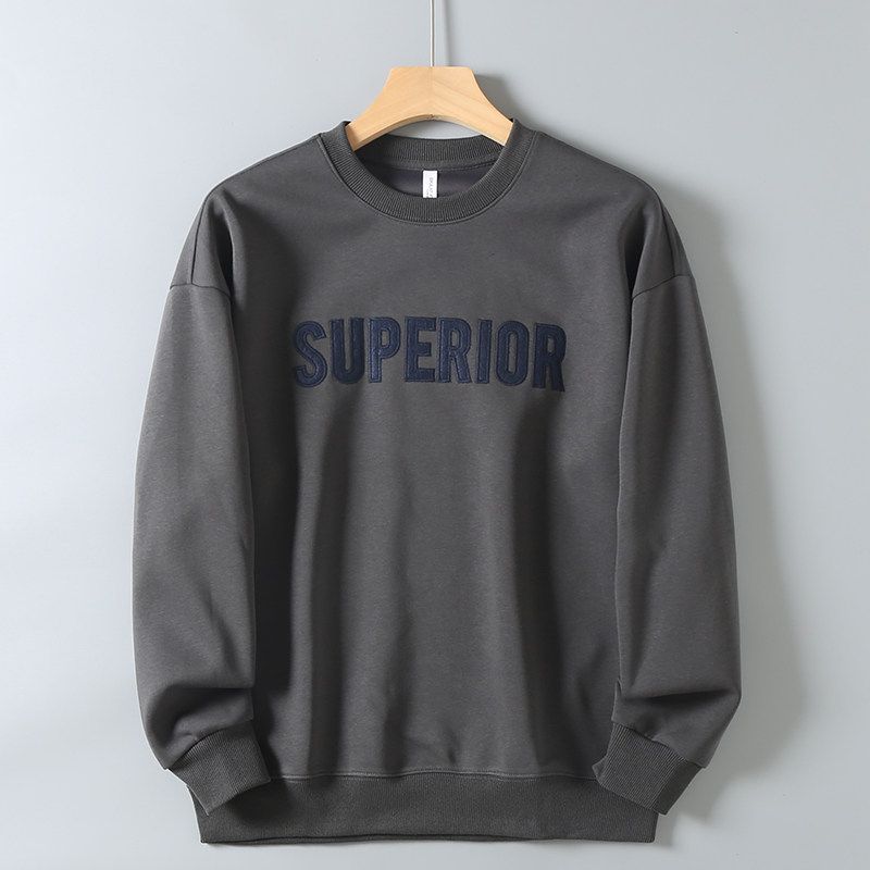 Men's Autumn and Winter Crew Neck Pullover Sweatshirt with Heavy Embroidery, Loose Casual Top, Trendy