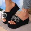Модные летние женские шлепанцы-слайды на танкетке для пляжа, на толстом каблуке, женские сандалии, украшенные кристаллами, нескользящие шлепанцы на платформе, большие размеры 35-43