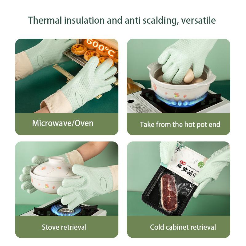 Толстые силиконовые термостойкие перчатки, устойчивые к высоким температурам, кухонные перчатки для духовки, микроволновой печи, противоскользящие, легко моются