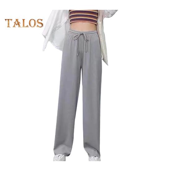 Женские повседневные брюки с эластичной кулиской и высокой талией, широкие длинные брюки, однотонные тонкие брюки для отдыха