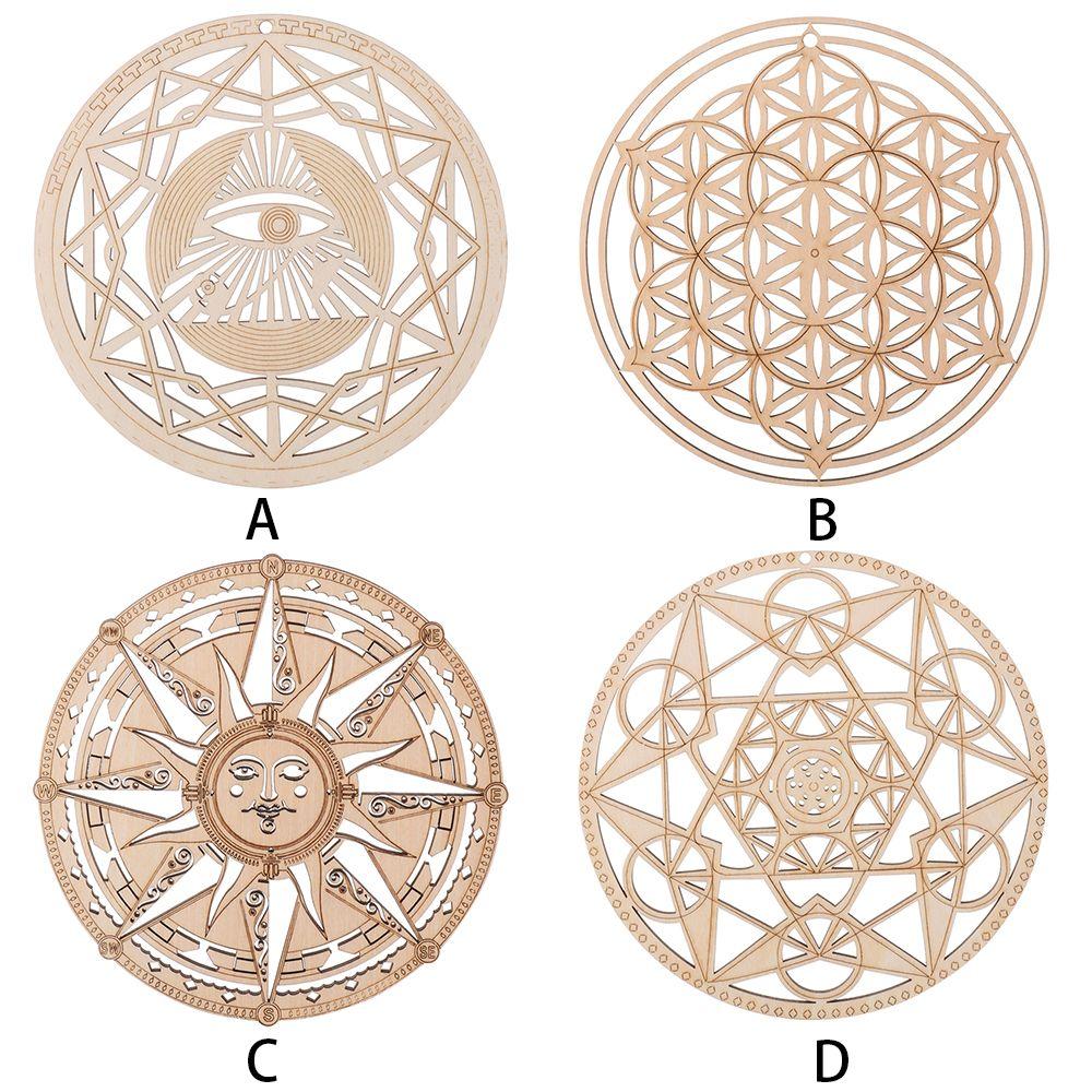 Hot Round Wood Sign Wall Decor Wooden Wall Art Sacred Geometry Hanging Artwork