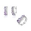 Elegant Designer Chic Silver Ring & Earrings Set For Women Natural Amethyst February Birthstone Luxury Jewelry Engagement Party Gift