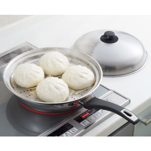 Yoshikawa Steamer for Frying Pans, Fits 28-30cm Frying Pans, Steaming Plate, Made in Japan, Stainless Steel, Easy Steaming on Frying Pan, Steaming Pla