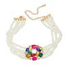 Multi-layer Imitation Pearl Necklace with Glass Diamond Flower - European & American Style Jewelry