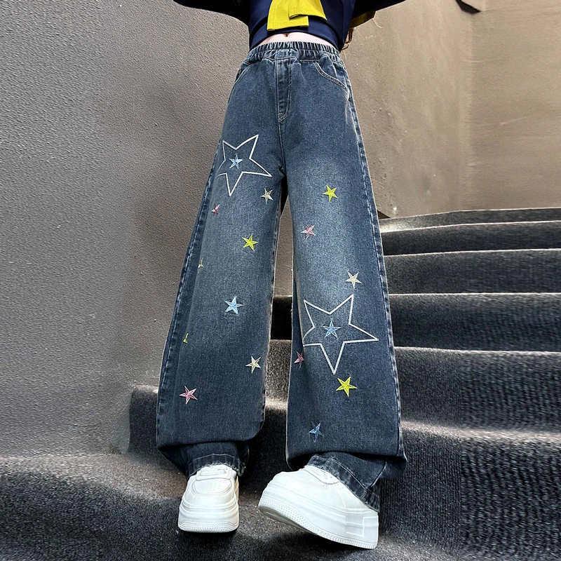 Women's 2025 Autumn Retro Star Embroidered Wide-Leg Jeans