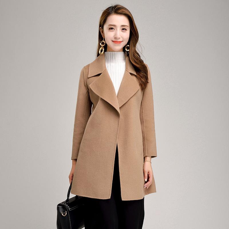 Двустороннее кашемировое пальто женское облегающее среднее и длинное корейская версия талии двухстороннее шерстяное пальто тонкое маленькое шерстяное пальто