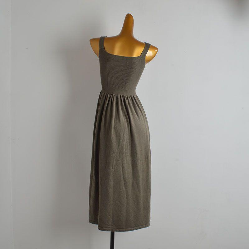 Spring and Summer New Arrival Minimalist Pure Color Sleeveless Knitted Bra Top Vest Dress Women's Tight Waist Slim Looking Drape Large Swing Skirt