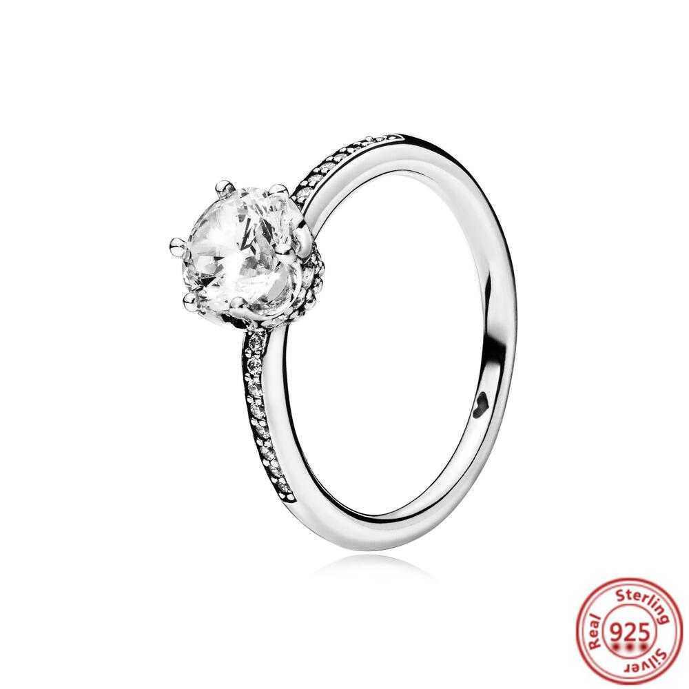 925 стерлингового серебра принцесса тиара корона сверкающее сердце любовь фианит пантаро кольца для женщин помолвка ювелирные изделия годовщина