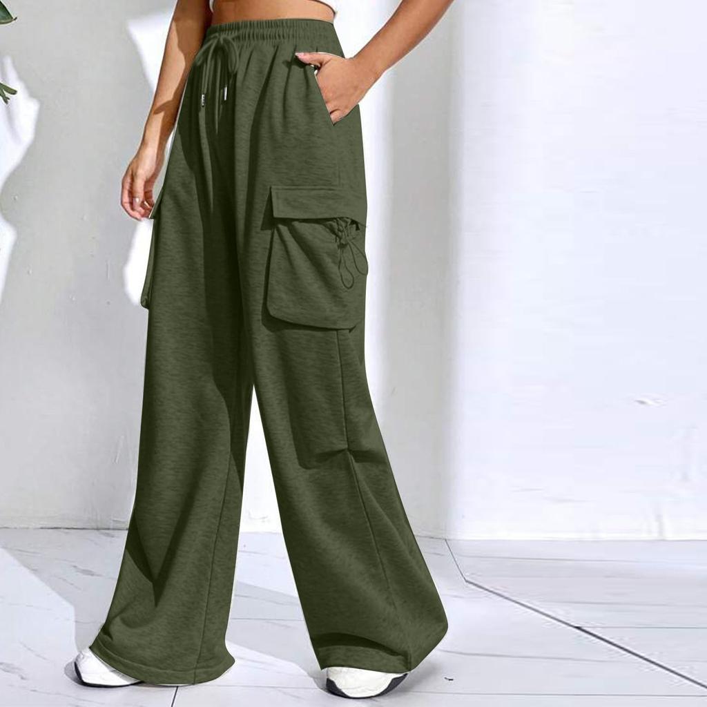 Женские эластичные брюки с высокой талией, повседневные активные брюки с широкими штанинами и длинными брюками, брюки с карманами