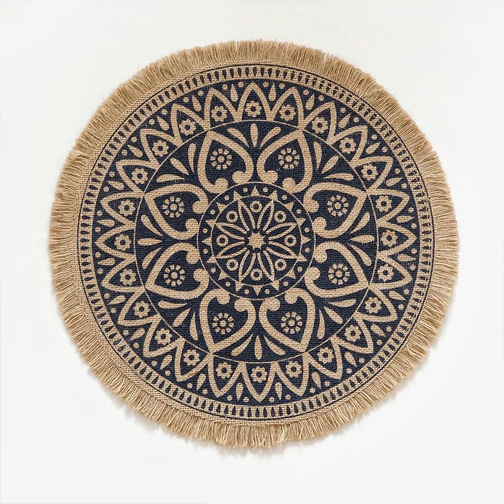 4pcs Jute Simple Tableware Mat Home Round Woven Mat Restaurant Retro Decorative Placemat