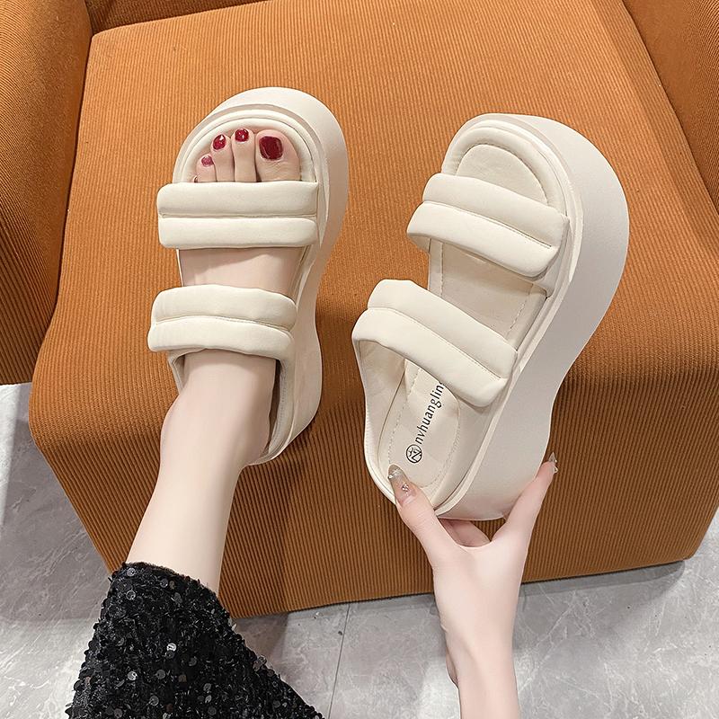 Модные новые летние женские толстые тапочки, шлепанцы, женская обувь на танкетке, женские пляжные тапочки на высокой платформе, черные сандалии 8 см