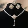 Vintage Necklace Set with Camellia Pendant - Collar Necklace for Wedding and Evening Gown