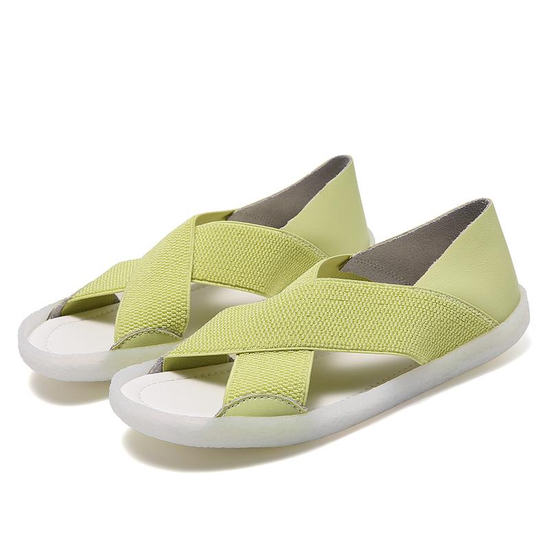 2025 Летние женские сандалии на плоской подошве с дышащей мягкой подошвой, повседневные, с перекрестными эластичными ажурными вставками, легкие и простые женские сандалии