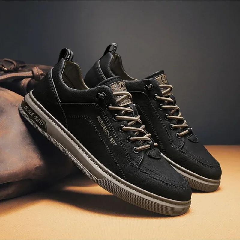 Men's Casual Leather Sneakers Waterproof Vulcanized Shoes Men 2025 Comforthable Spring Sneakers Men Casual Shoes Plus Size 39-44