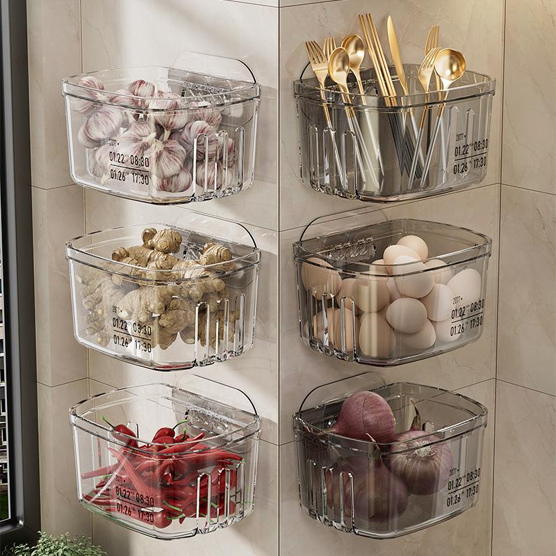 Onion, Ginger and Garlic Wall Hanging Storage Box Large Kitchen Storage Rack Seasoning Supplies Free Punching Wall Hanging Basket Box Storage Box