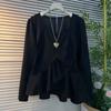 Simplicity Long Sleeved Top With Solid Color And Pleated Design For Spring Private Style