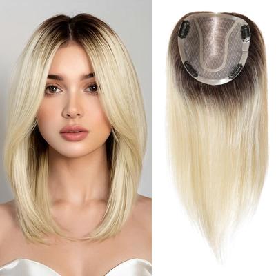 HAIRCUBE светло-русые 14-дюймовые натуральные волосы накладные пряди с темными корнями для женщин 4 заколки с редеющими волосами на моно кружевной основе накладные пряди