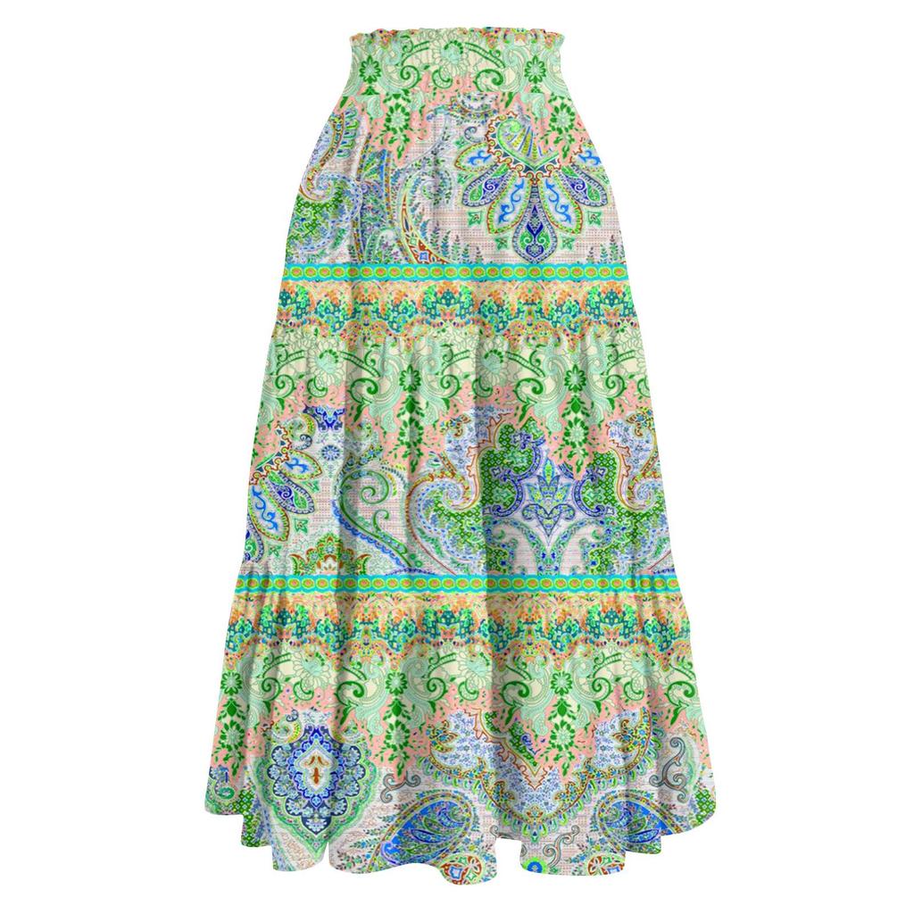 Women's Ruffled Spring Casual Long Skirt Plain Color Skirt Retro Pleated Skirt