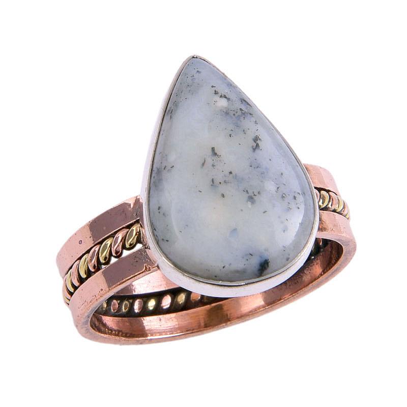 Подарочное кольцо из серебра 925 пробы с натуральным опалом и дендритом, двухцветное, S.10 p9E99