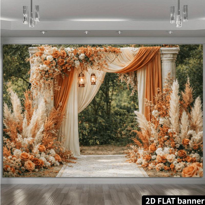 1 piece 2D flat wedding-themed backdrop creating a warm and romantic atmosphere suitable for indoor/outdoor parties. (wsj)