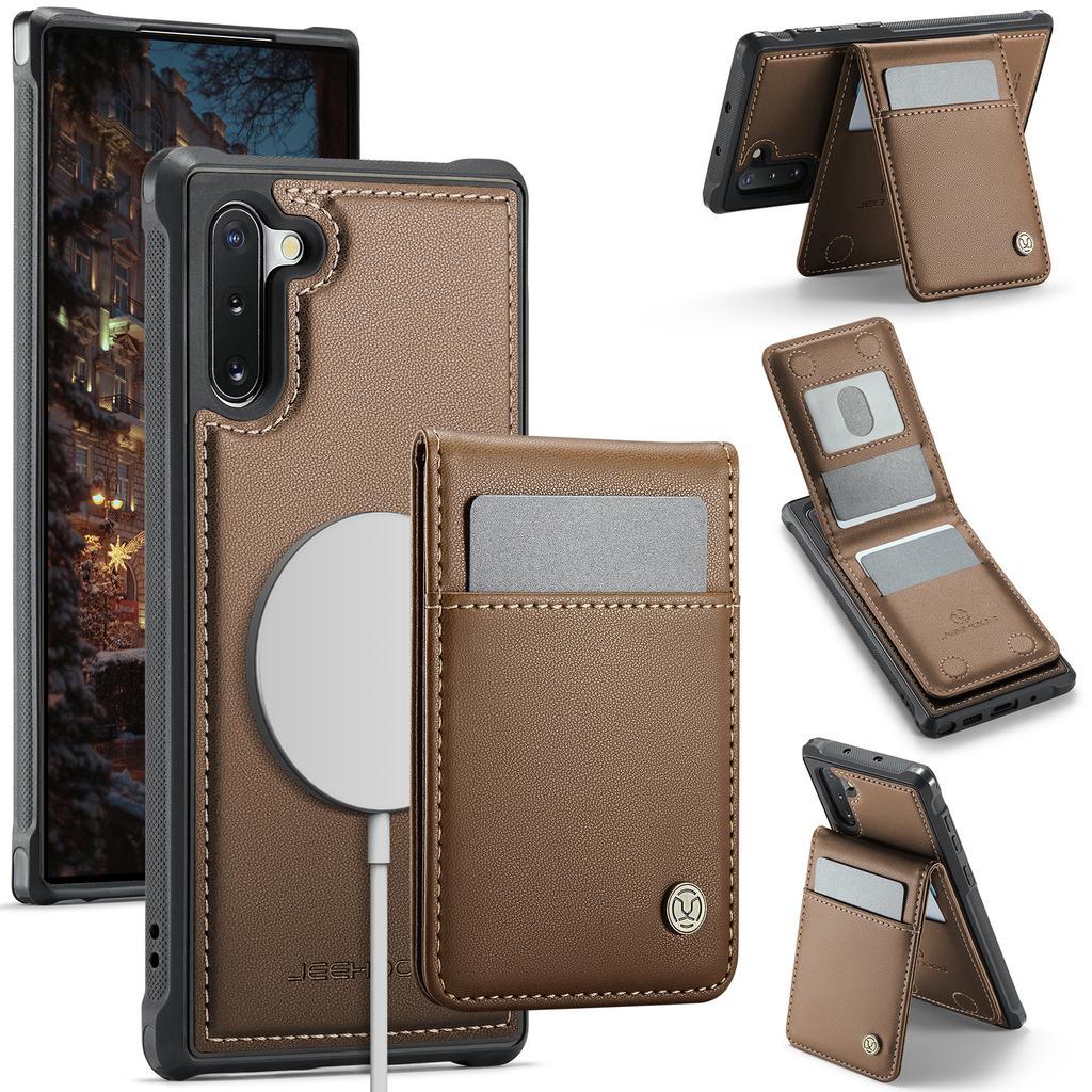 Для Samsung Galaxy Note 10 4G Кожаная задняя крышка Совместим с MagSafe Чехол для телефона JEEHOOD J06 с карманом для карт Блокировка RFID