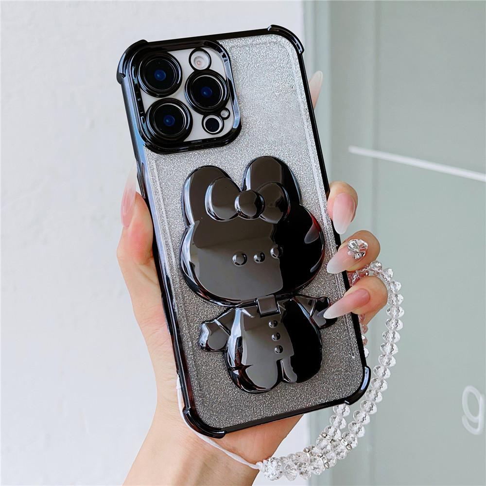 Glitter Shockproof Phone Case For Motorola Moto G10 G20 G30 G84 G54 G82 5G G52 G71S Mirror Rabbit Stand Crystal Chain Soft Cover