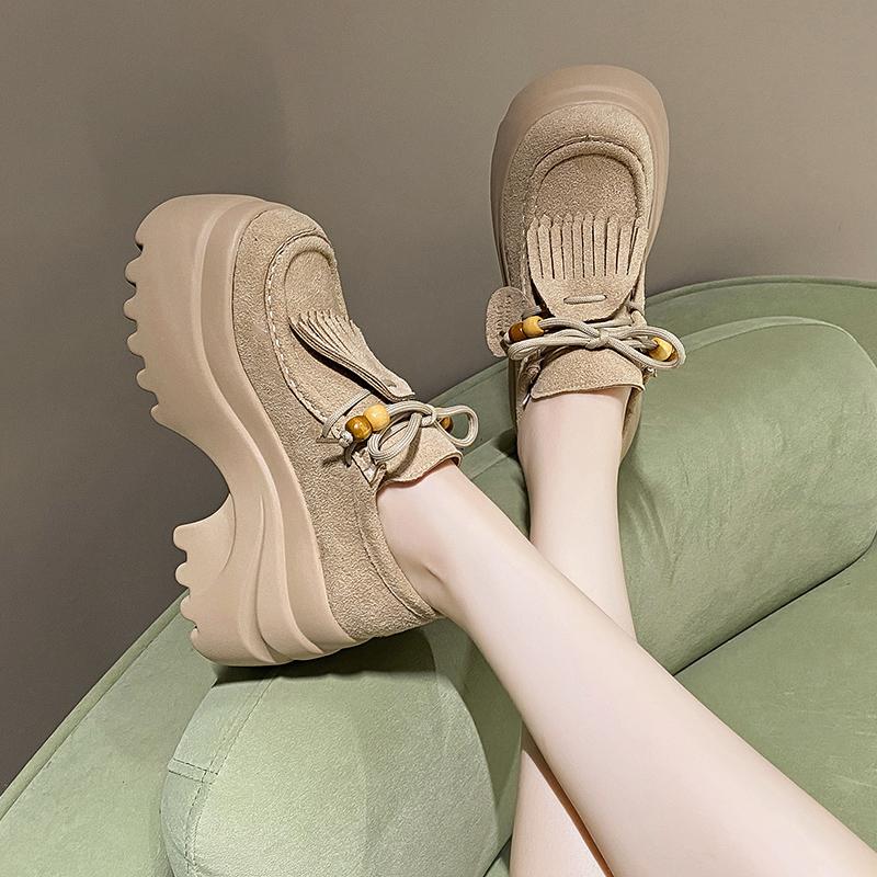 Модные женские туфли на толстой подошве 'кенгуру' на шнуровке, полностью облегающие, в стиле Birkenstock, осенние новые винтажные матовые кожаные одинарные туфли, повседневные лоферы