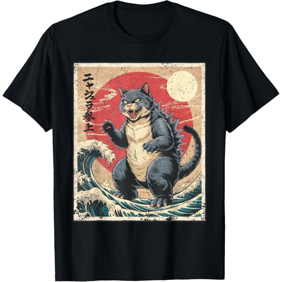 CHzwBEST Catzilla Забавная футболка с принтом кота Мужская Женская Японская аниме футболка