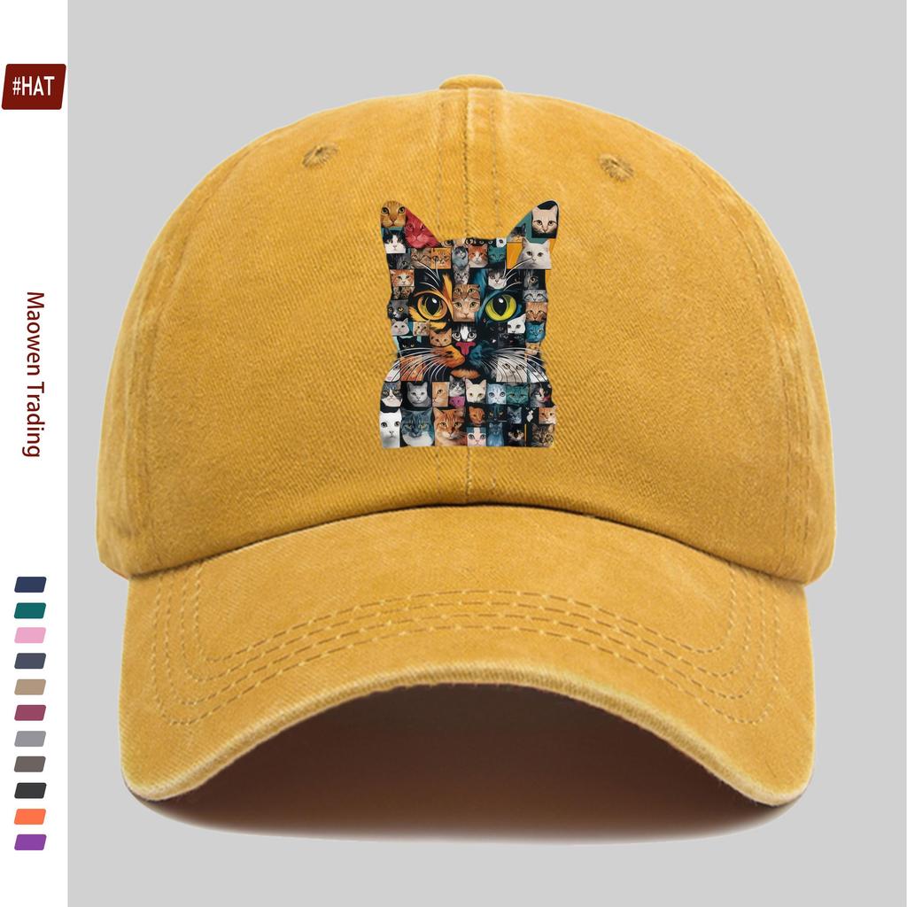 pc Cat Face Collage Print Baseball Cap with Trendy Printed Design Sun Hat Party Decoration Hat Comfortable and Lightweight Tr