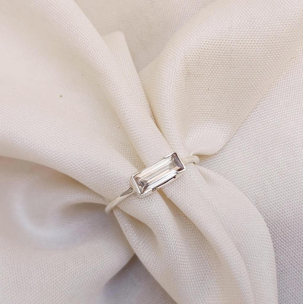 Baguette Clear White Topaz Sterling Silver Ring Jewelry, White Diamond Statement Ring Jewelry
