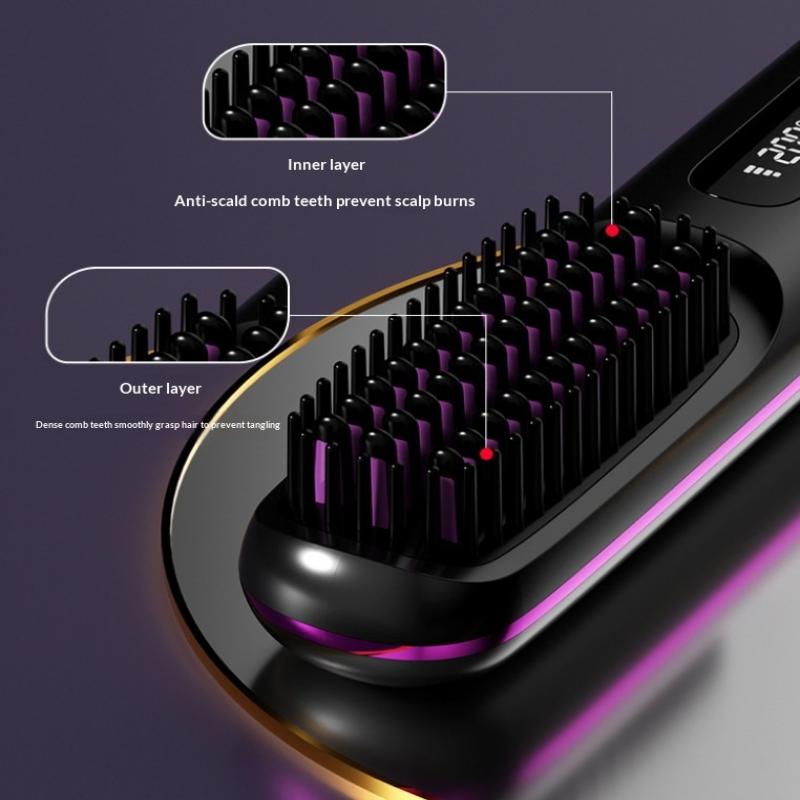 Convenient Cordless Hair Straightener Brush with LCD for Home or Travel Styling Anytime Anywhere