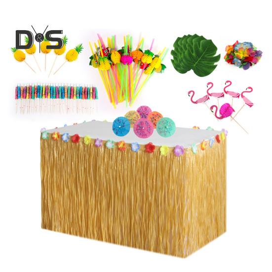 Юбка для стола, украшения для вечеринки в стиле Луау, принадлежности для тропической гавайской вечеринки, сувениры на цветочную летнюю пляжную тематику