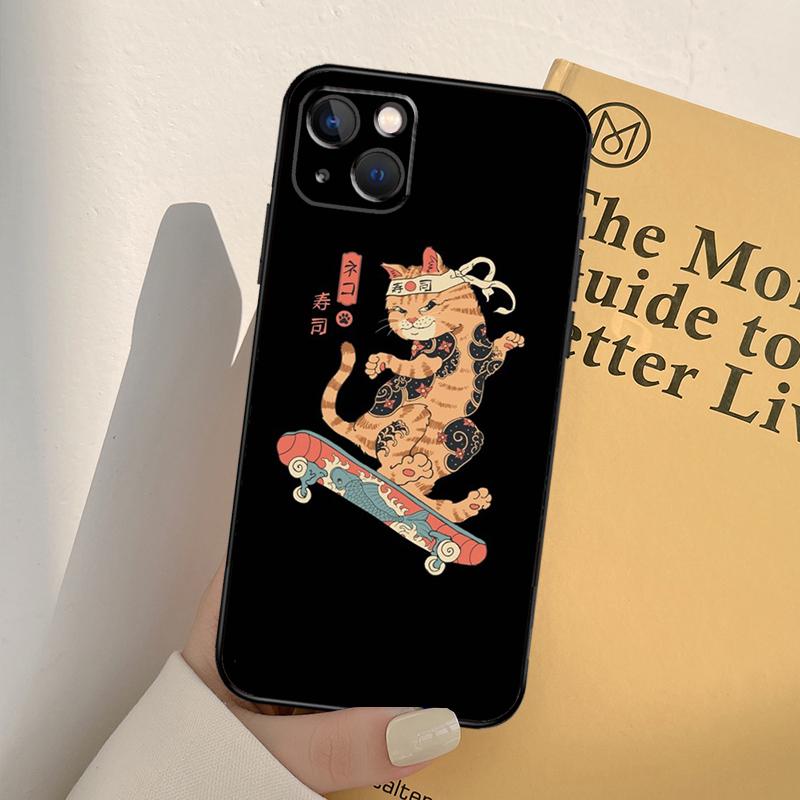 Ukiyo-e Samurai Cat Neko Ramen Case For iPhone 13 14 Pro Max 11 12 Mini 6S 7 8 Plus SE 2020 2022 X XR XS MAX Cover Coque