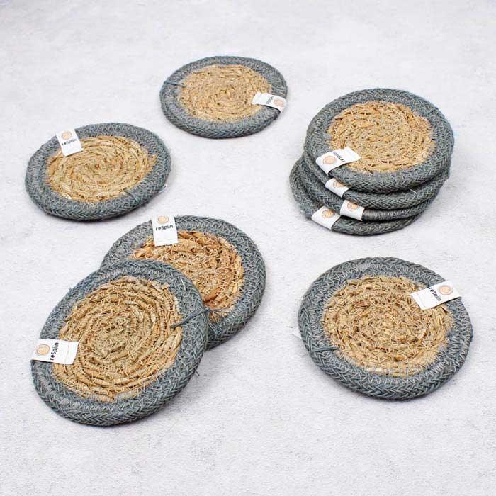 Подставка под стакан из морской травы и джута - серая