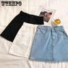 Женская летняя универсальная джинсовая полуюбка с высокой талией, корейская версия студенческой простой однотонной короткой юбки трапециевидной формы на бедрах