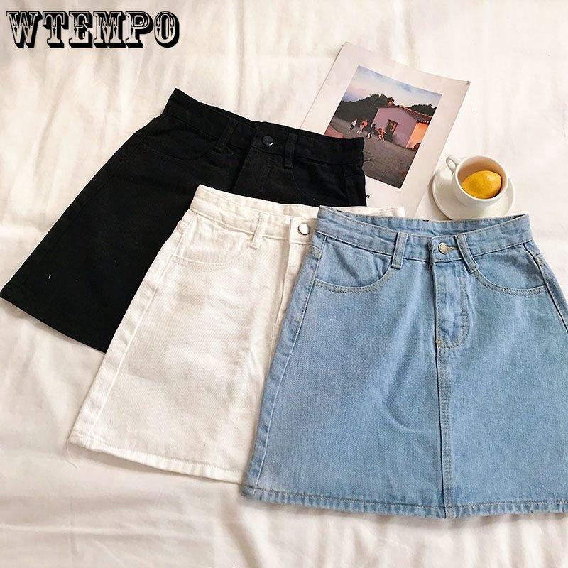 Женская летняя универсальная джинсовая полуюбка с высокой талией, корейская версия студенческой простой однотонной короткой юбки трапециевидной формы на бедрах