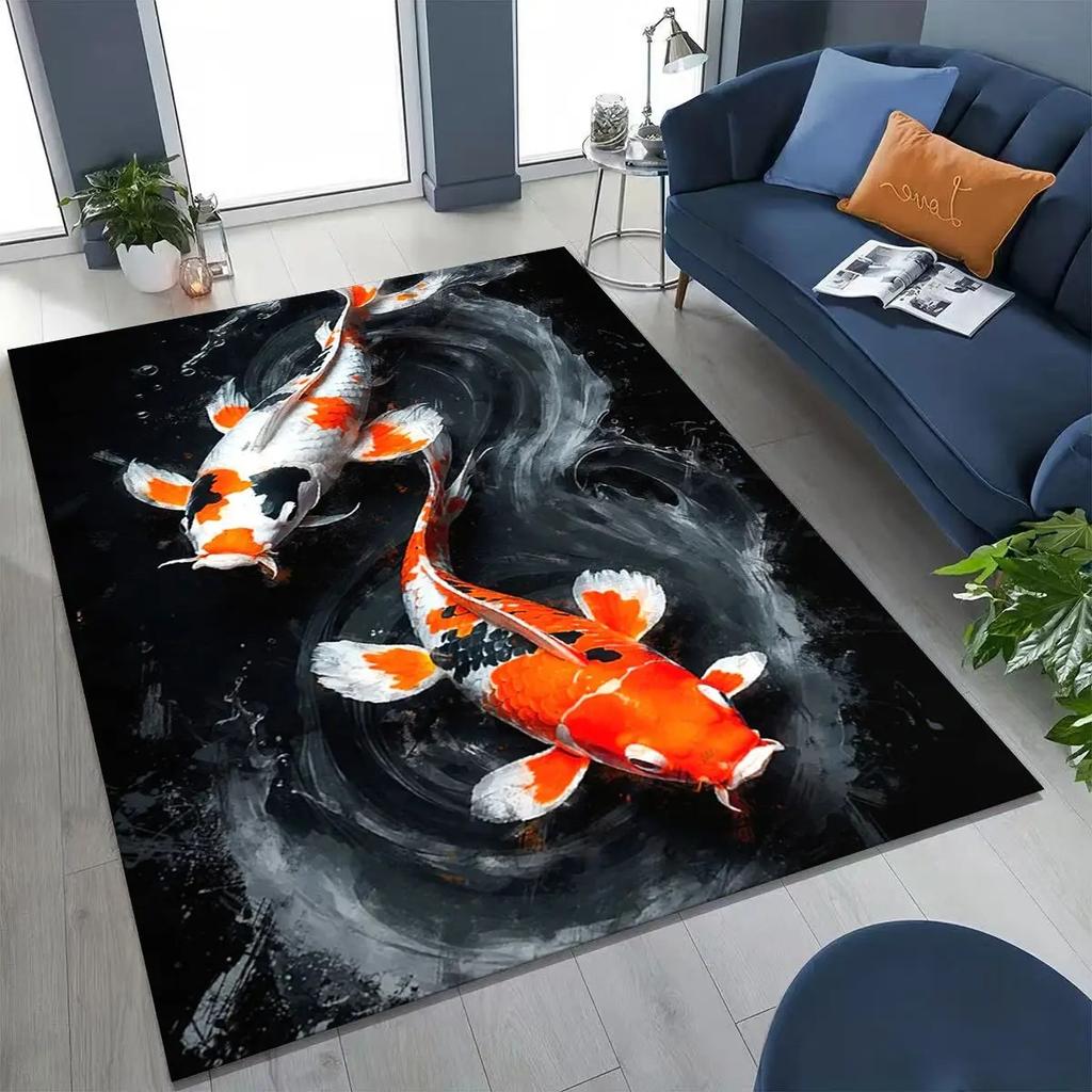 Ковер 'Счастливые кои Инь-Ян', ковер с мультяшными кои, подходит для спален, гостиных, диванов, придверных ковриков и детских нескользящих напольных ковриков