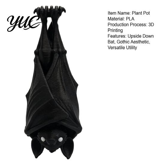 Mini Green Plant Holder Upside Down Bat Flower Pot, Gothic Hanging Planter, Resin Personalized Container for Indoor Home Decor Halloween Garden