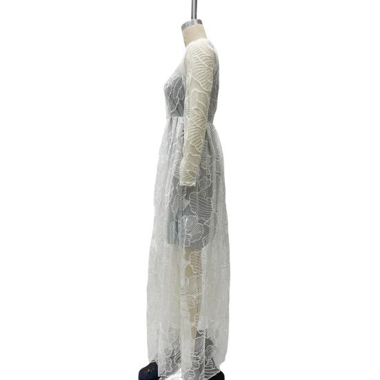 Женское вечернее платье с глубоким V-образным вырезом, кружевное, с цветочной вышивкой, макси-платье А-силуэта