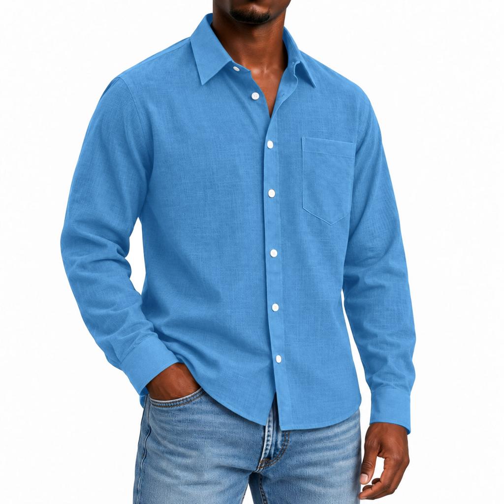 Мужская льняная рубашка с воротником и длинным рукавом для весенне-осенней повседневной носки