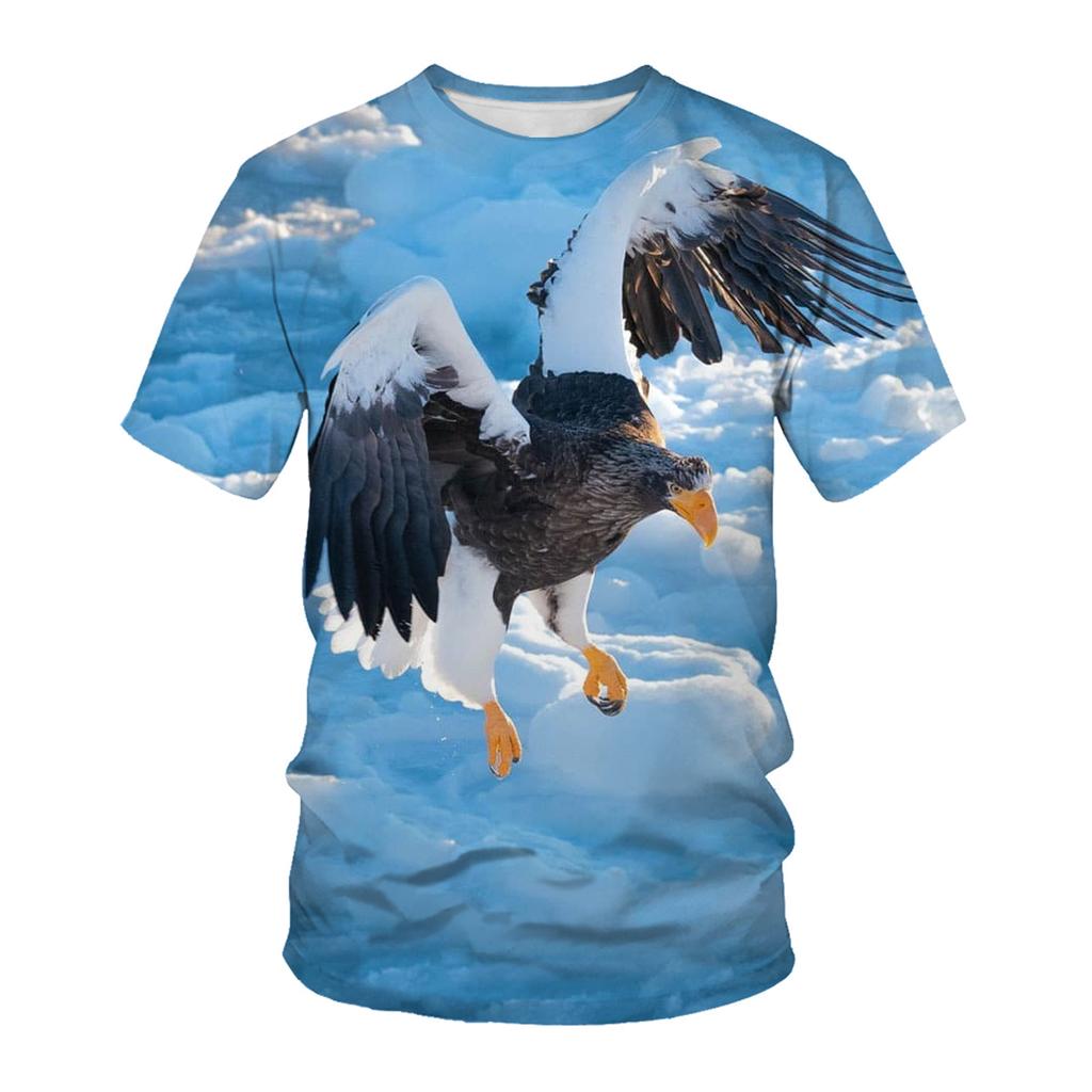 Мужские футболки на весну и лето, модная футболка с принтом орла, круглым вырезом и коротким рукавом, 3D футболка