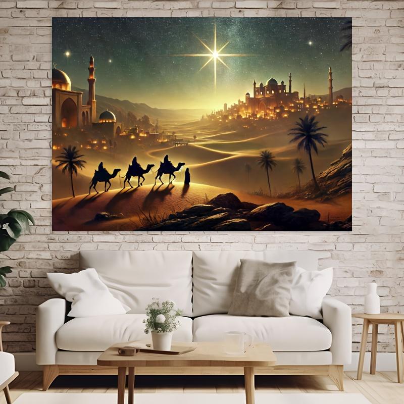 Arabian Nights Starry Desert Scene Background, featuring camels, stars, and moonlit sky | Arabian Nights Atmosphere